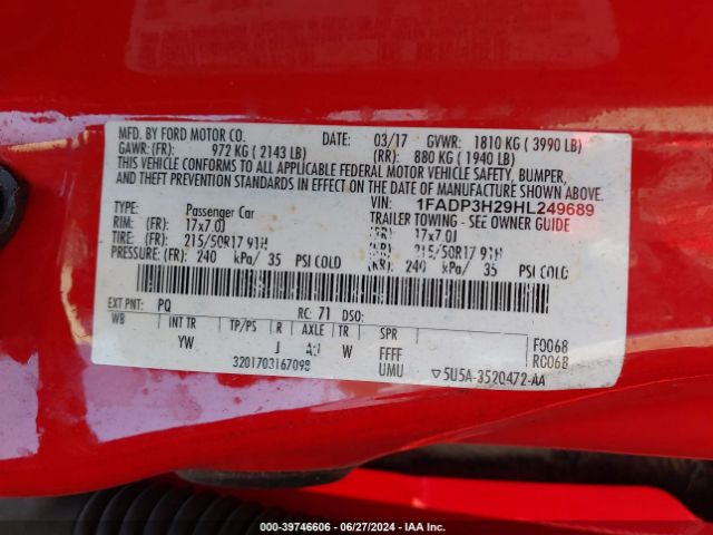 1FADP3H29HL249689 Ford FOCUS SEL