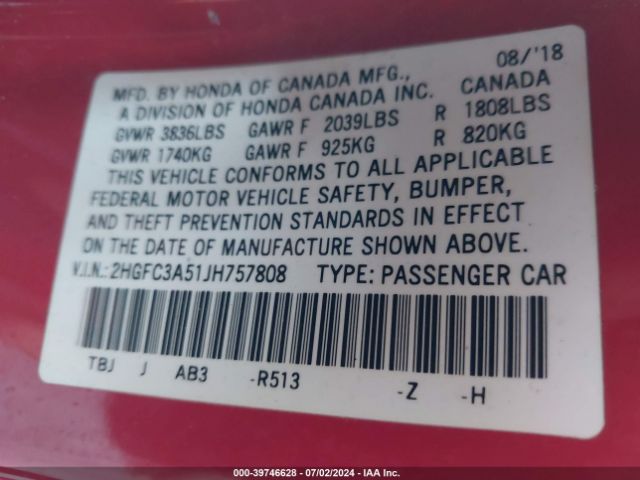 2HGFC3A51JH757808 Honda CIVIC SI