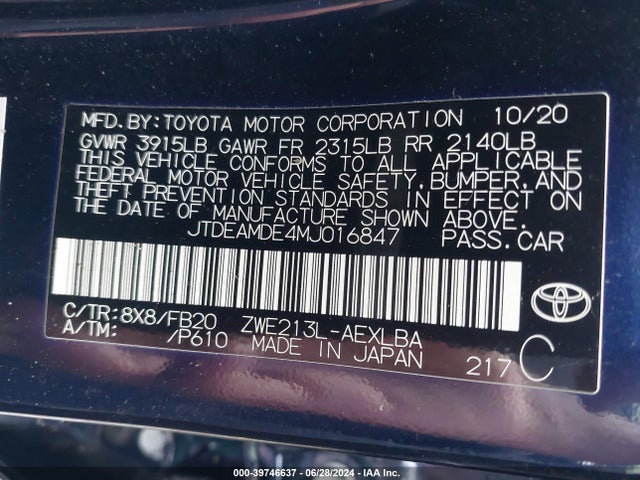 Toyota Corolla Hybrid Le 2021 JTDEAMDE4MJ016847 Image 9