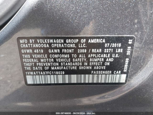 1VWAT7A37FC118029 Volkswagen Passat 1.8t Limited Edition