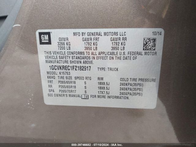 1GCVKREC1FZ182917 Chevrolet Silverado 1500 1lt