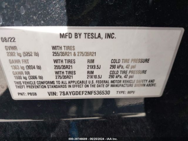 7SAYGDEF2NF536530 Tesla Model Y Performance Dual Motor All-wheel Drive