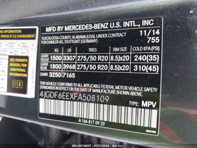 4JGDF6EEXFA508109 Mercedes-Benz Gl 450 4matic