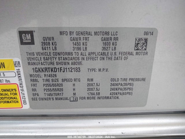 GMC Acadia Denali 2015 1GKKRTKD1FJ112183 Image 9