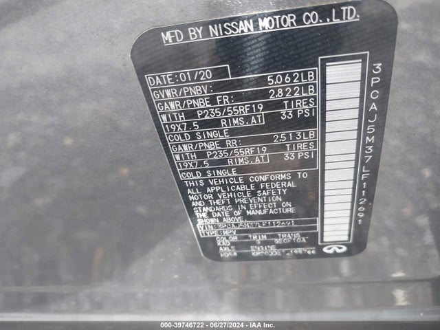 3PCAJ5M37LF112691 Infiniti Qx50 Luxe Awd