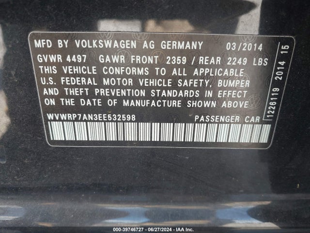 WVWRP7AN3EE532598 Volkswagen Cc 2.0t Executive