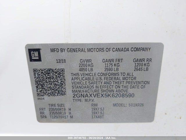 Chevrolet EQUINOX LT 2019 2GNAXVEX5K6208590 Image 9
