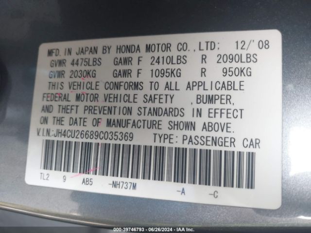 2009 ACURA TSX JH4CU26689C035369 Photo 8