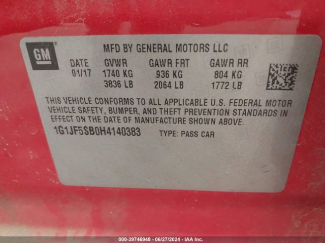 1G1JF5SB0H4140383 Chevrolet Sonic Premier Auto