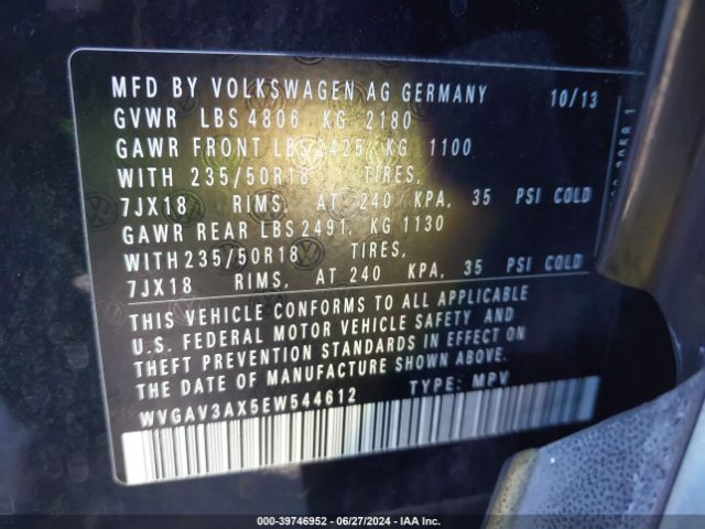 WVGAV3AX5EW544612 Volkswagen Tiguan Sel