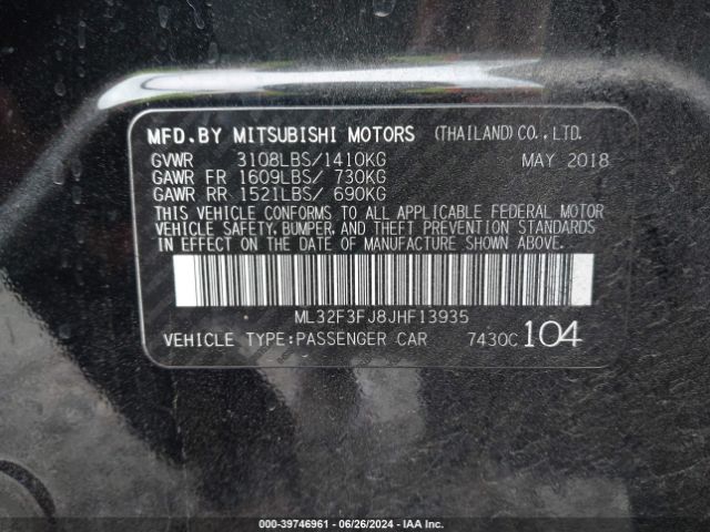 ML32F3FJ8JHF13935 Mitsubishi Mirage G4 Es