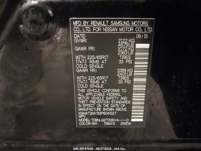 Nissan ROGUE SV 2016 KNMAT2MV3GP604527 Image 9