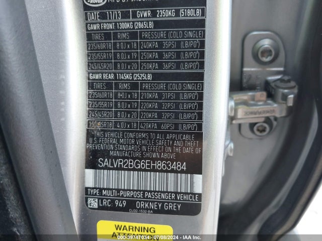 SALVR2BG6EH863484 Land Rover Range Rover Evoque Pure