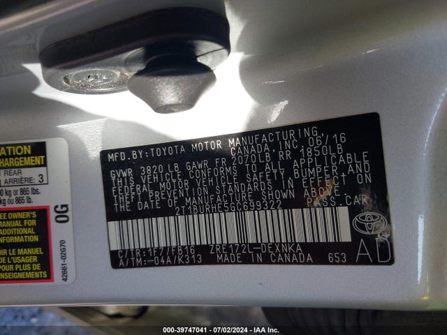 Toyota COROLLA LE 2016 2T1BURHE5GC699322 Image 9