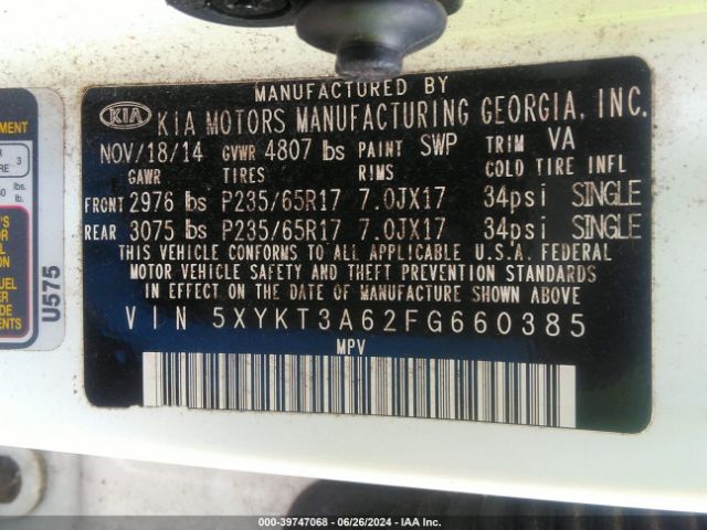 5XYKT3A62FG660385 KIA SORENTO LX