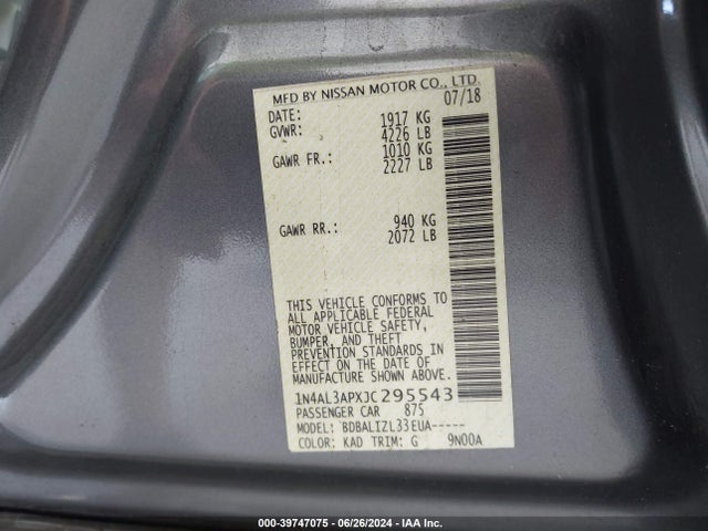Nissan Altima 2.5 Sv 2018 1N4AL3APXJC295543 Image 9