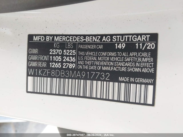 W1KZF8DB3MA917732 Mercedes-Benz E 350