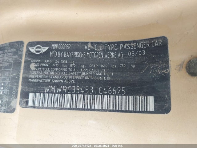 2003 MINI COOPER WMWRC33453TC46625 Photo 8