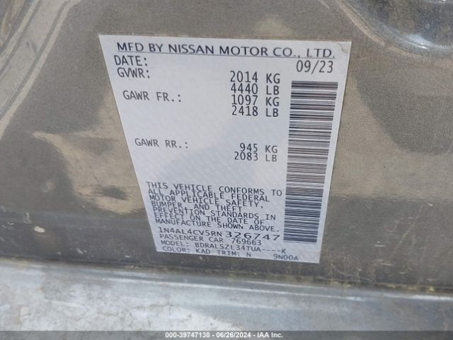 1N4AL4CV5RN326747 Nissan Altima Sr Vc-turbo Fwd
