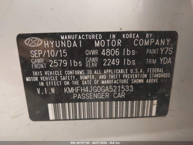 Hyundai Azera Limited 2016 KMHFH4JG0GA521533 Image 9
