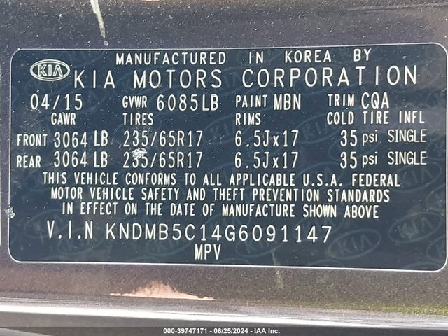 KIA SEDONA LX 2016 KNDMB5C14G6091147 Image 9