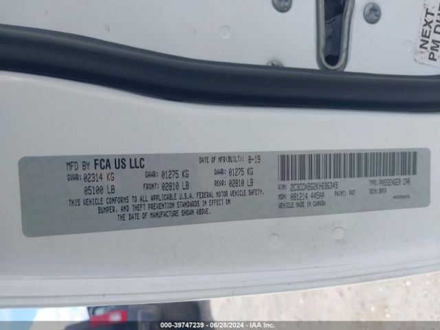 2C3CDXBG2KH696349 Dodge Charger Sxt Rwd