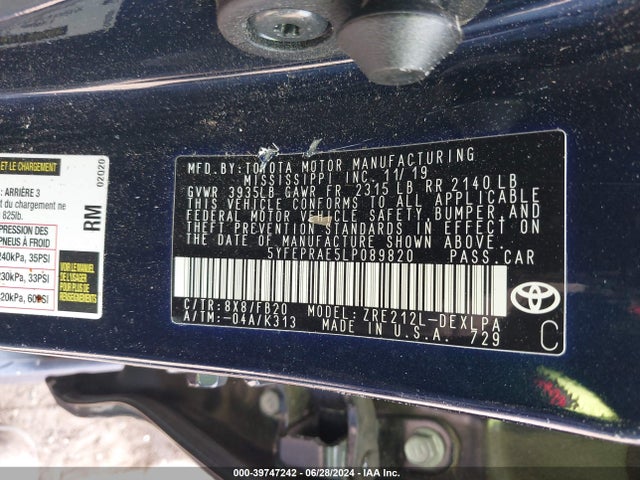 Toyota COROLLA LE 2020 5YFEPRAE5LP089820 Image 9