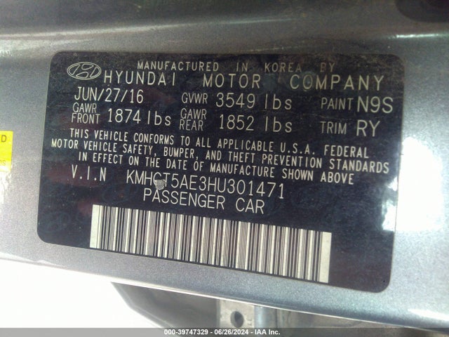 Hyundai ACCENT SE 2017 KMHCT5AE3HU301471 Image 9