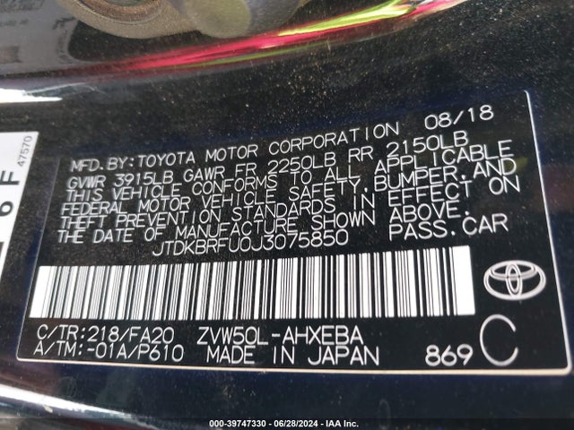 Toyota Prius One 2018 JTDKBRFU0J3075850 Image 9