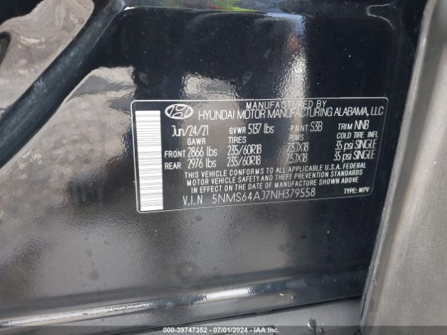 5NMS64AJ7NH379558 Hyundai Santa Fe Xrt