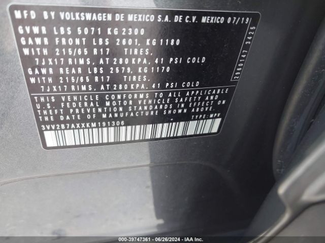 3VV2B7AXXKM191306 Volkswagen Tiguan