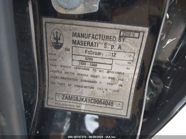 2012 MASERATI QUATTROPORTE ZAM39JKA1C0064045 Photo 8