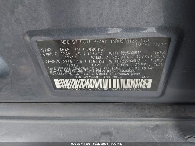 Subaru Outback 2.5i Limited 2014 4S4BRBLC5E3253929 Image 9
