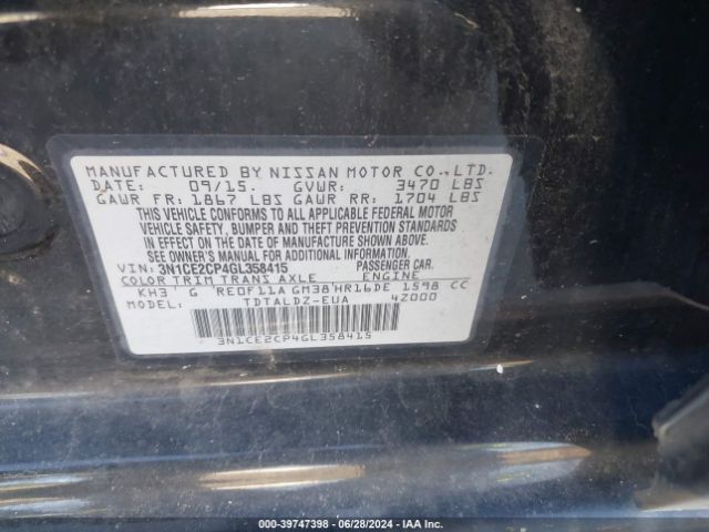 3N1CE2CP4GL358415 Nissan Versa Note S (sr)/s Plus/sl/sr/sv