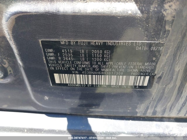 Subaru Legacy 2.5i Premium 2017 4S3BNAH68H3017308 Image 9