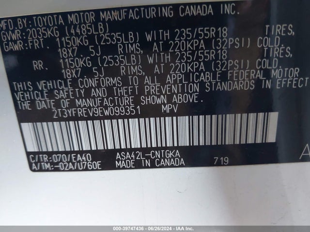 Toyota Rav4 Limited 2014 2T3YFREV9EW099351 Image 9