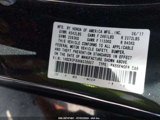 1HGCR3F8XHA036657 Honda Accord Ex-l V6