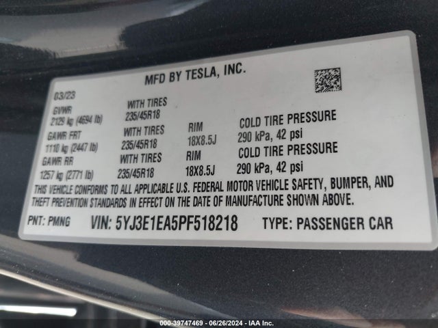 Tesla Model 3 Rear-wheel Drive 2023 5YJ3E1EA5PF518218 Image 9