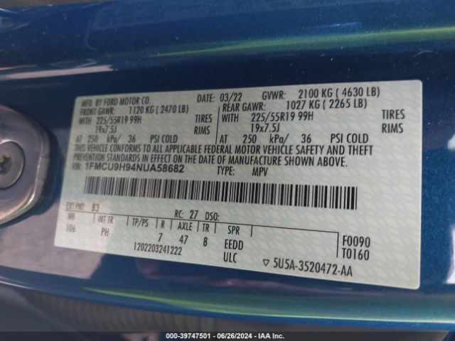 2022 FORD ESCAPE 1FMCU9H94NUA58682 Photo 8