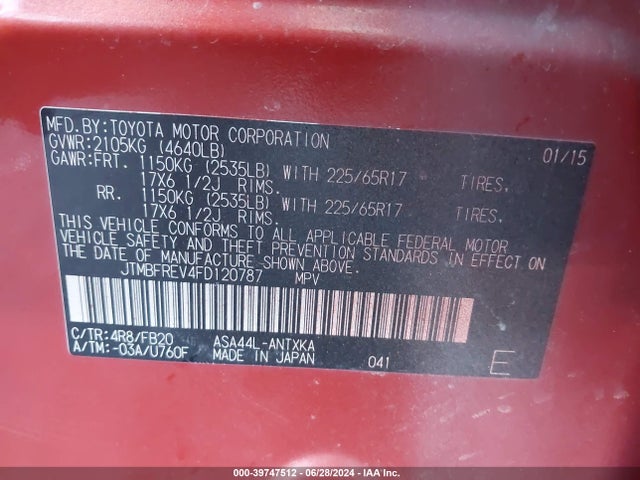 Toyota RAV4 LE 2015 JTMBFREV4FD120787 Image 9