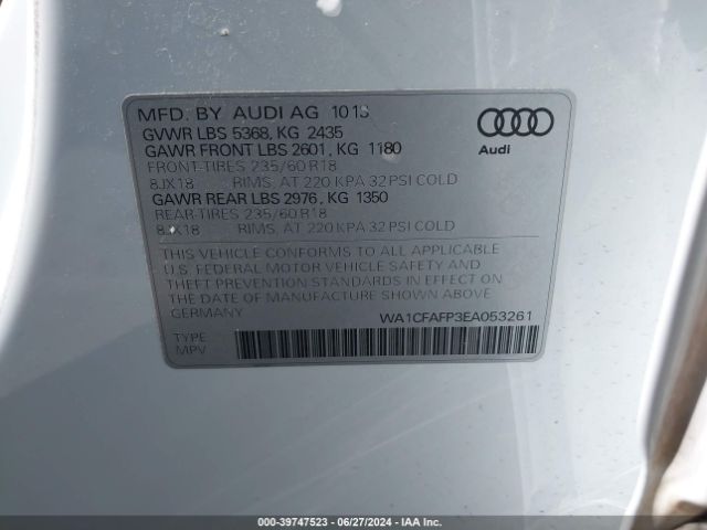 WA1CFAFP3EA053261 Audi Q5 2.0t Premium