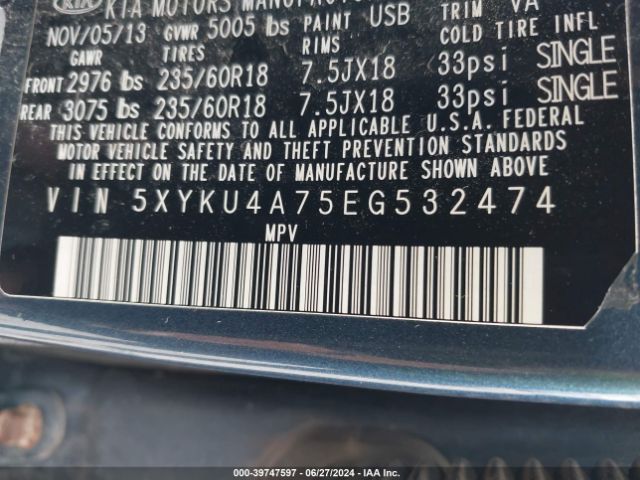 5XYKU4A75EG532474 KIA Sorento Ex V6