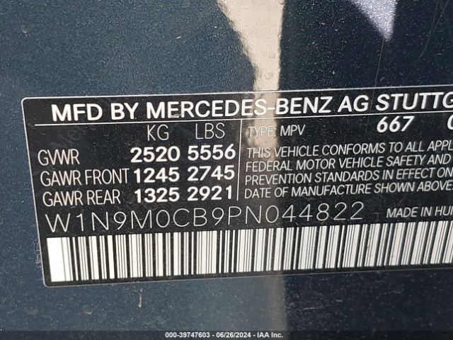 W1N9M0CB9PN044822 Mercedes-Benz Eqb 250 Suv