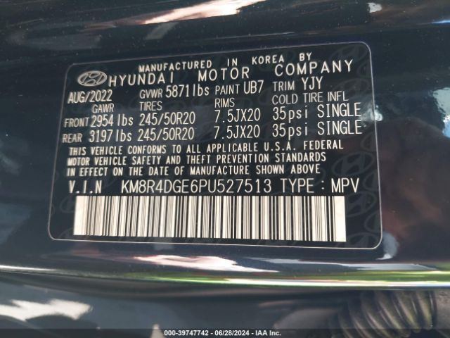 KM8R4DGE6PU527513 Hyundai Palisade Sel
