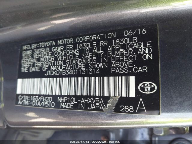 JTDKDTB34G1131314 Toyota Prius C One