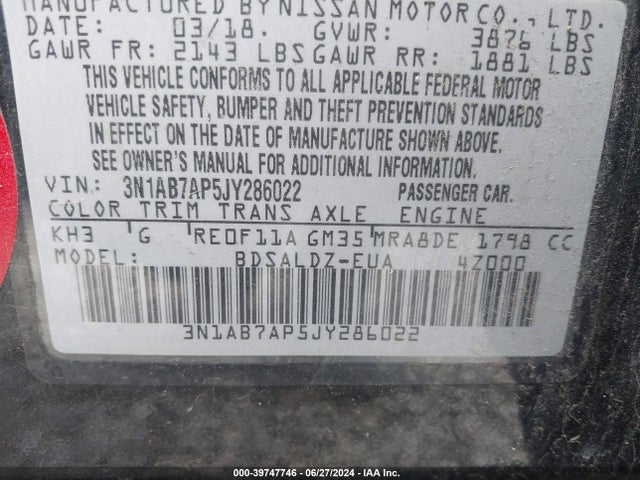 Nissan SENTRA SV 2018 3N1AB7AP5JY286022 Image 9