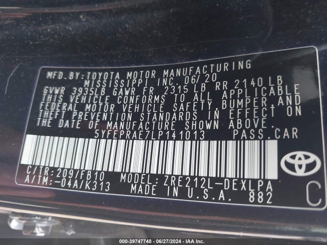 Toyota COROLLA LE 2020 5YFEPRAE7LP141013 Image 9