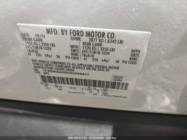 1FM5K8AR8HGA94431 Ford Utility Police Interceptor