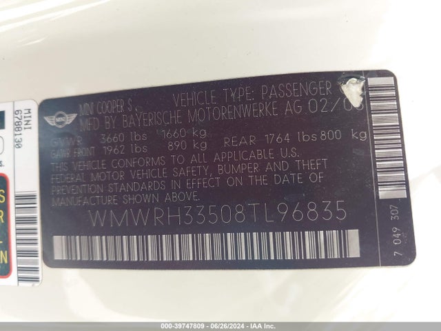 2008 MINI COOPER S WMWRH33508TL96835 Photo 8