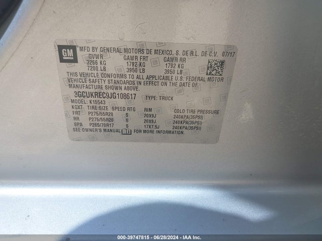 Chevrolet Silverado 1500 2lt 2018 3GCUKREC9JG108617 Image 9